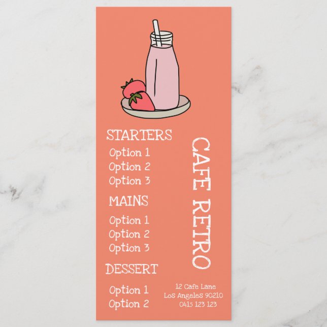 Strawberry Milkshake Retro-Café Menükarte (Vorderseite)