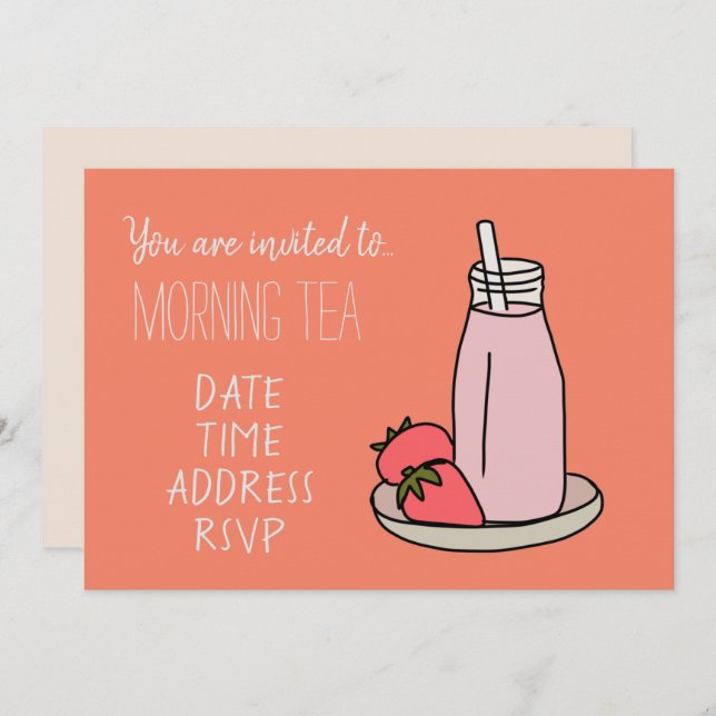 Strawberry Milkshake Retro Rosa Morgentee Einladung (Vorne/Hinten)