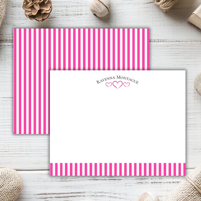 Strawberry Modern Open Hearts Striped Note Card Mitteilungskarte (Von Creator hochgeladen)