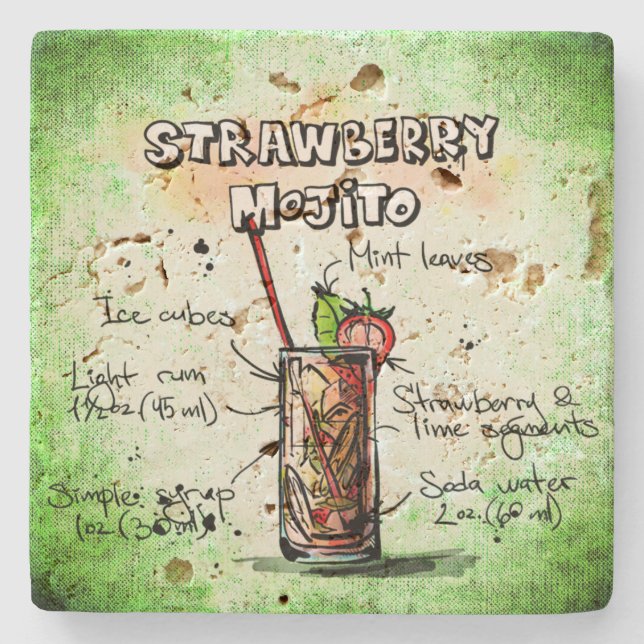 Strawberry Mojito Drink Rezept Steinuntersetzer (Vorderseite)