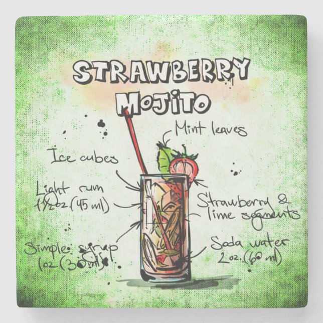 Strawberry Mojito Drink Rezept Steinuntersetzer (Vorderseite)