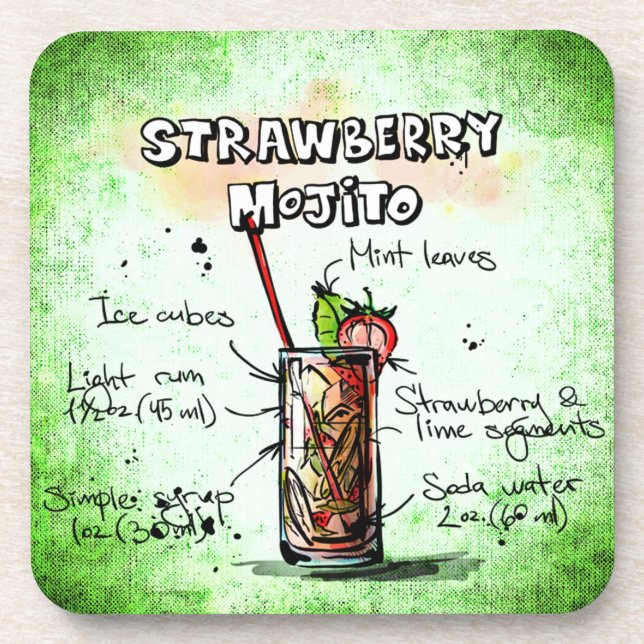 Strawberry Mojito Drink Rezept Untersetzer (Vorderseite)