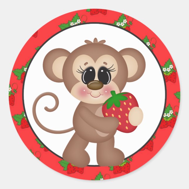 Strawberry Monkey Cartoon lustiger Aufkleber (Vorderseite)