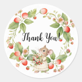 Strawberry Mouse Baby Shower-Danke-Card Runder Aufkleber