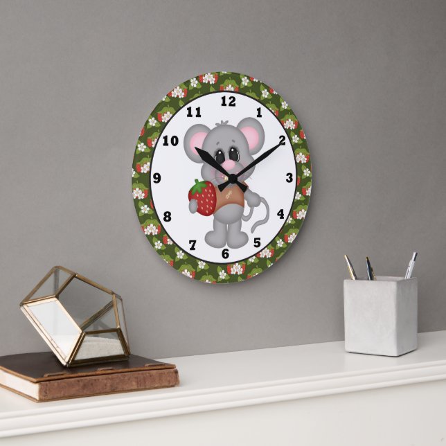Strawberry Mouse Kitchen Cartoon Wall Clock Große Wanduhr (Büro)