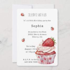 Strawberry Muffin Cake Ladybugs Geburtstag Einladung