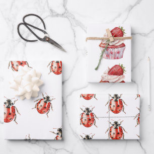 Strawberry Muffin Cake Ladybugs Geburtstag Geschenkpapier Set
