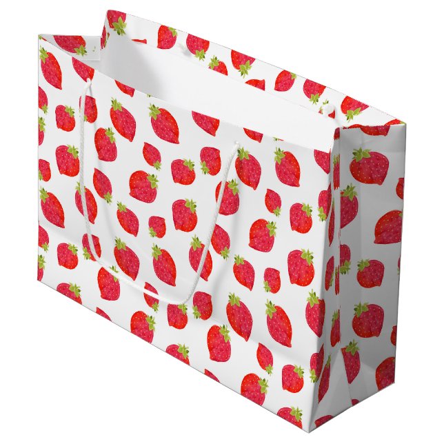 Strawberry-Muster Große Geschenktüte (Vorderseite Schrägansicht)