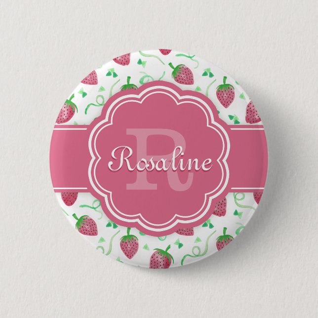Strawberry-Muster mit Monogramm Button (Vorderseite)