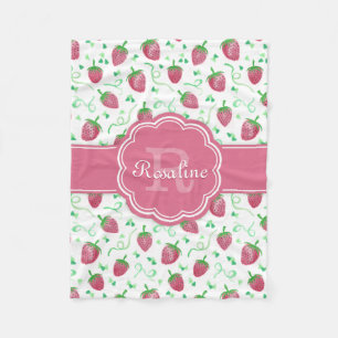 Strawberry-Muster mit Monogramm Fleecedecke