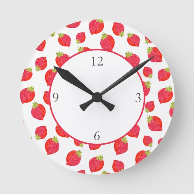 Strawberry-Muster Runde Wanduhr (Vorderseite)