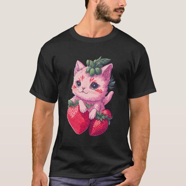 Strawberry Niedlich Cat Kawaii Anime - Erdbeere Ka T-Shirt (Vorderseite)
