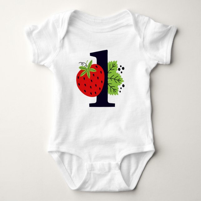 Strawberry ONE Birthday Girl Baby 1. erstes Party Baby Strampler (Vorderseite)