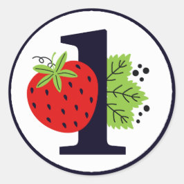 Strawberry ONE Birthday Girl Baby 1. erstes Party Runder Aufkleber