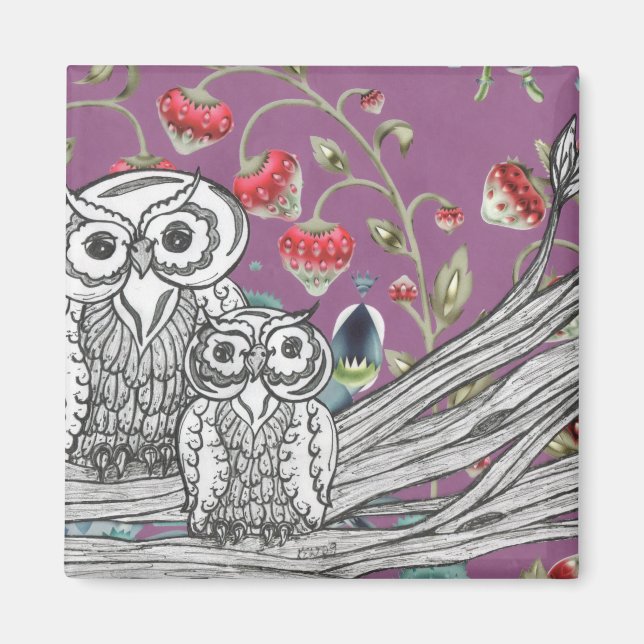 Strawberry Owls Magnet (Vorne)
