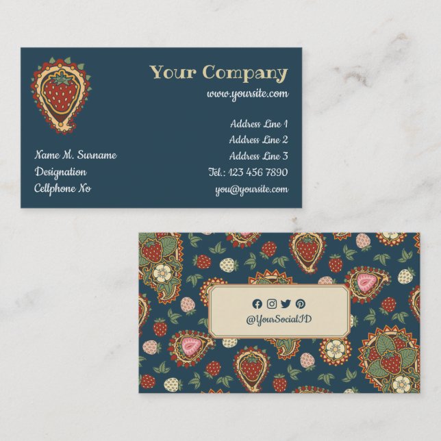 Strawberry Paisley Business Card Visitenkarte (Vorne/Hinten)