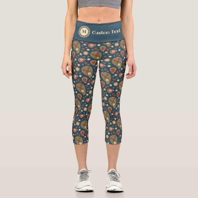 Strawberry Paisley Pattern Capri Leggings (Vorderseite)