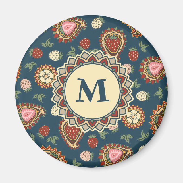 Strawberry Paisley Pattern Magnet (Vorne)
