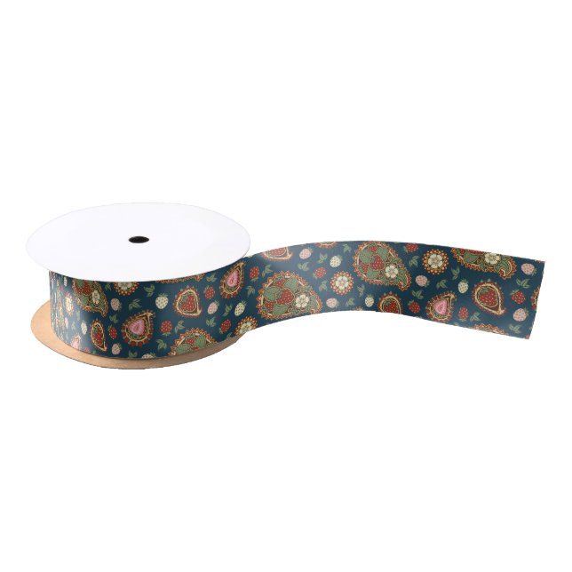 Strawberry Paisley Pattern Satin Ribbon Satinband (Spule)