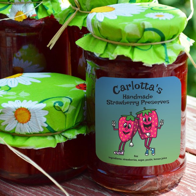 Strawberry Pals Funny Cartoon Jam Pie and more Quadratischer Aufkleber (Von Creator hochgeladen)