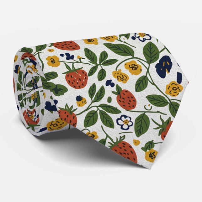 Strawberry & Pansy Floral Krawatte (Gerollt)