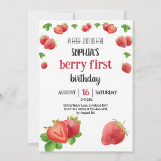 Strawberry Party 1. Geburtstag Berry Sweet Einladung