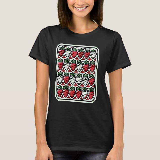 Strawberry Pattern Farbenfrohe Retro Pop Kunst Gra T-Shirt (Vorderseite)