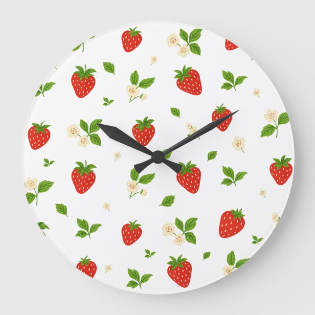 Strawberry Pattern Kitchen Wall Clock Große Wanduhr (Vorderseite)