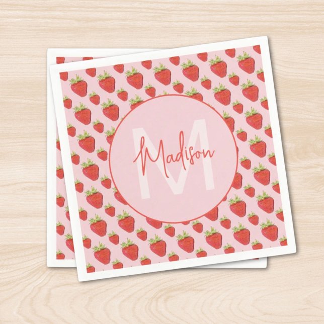 Strawberry Pattern Monogram  Serviette (Von Creator hochgeladen)