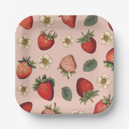 Strawberry Pattern Vintage Pappteller