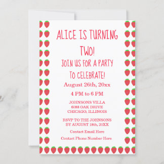 Strawberry Patterns 2. Geburtstag Party Custom Age Einladung