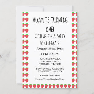 Strawberry Patterns Custom Age 1st Birthday Party Einladung