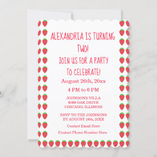 Strawberry Patterns Party Custom Age 2. Geburtstag Einladung