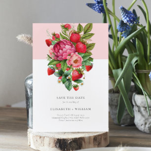 Strawberry & Peonies Summer Wedding retten das Dat Einladung