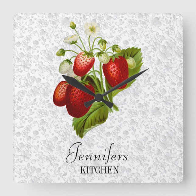 Strawberry Personalisiert Kitchen Wall Clock Quadratische Wanduhr (Vorderseite)