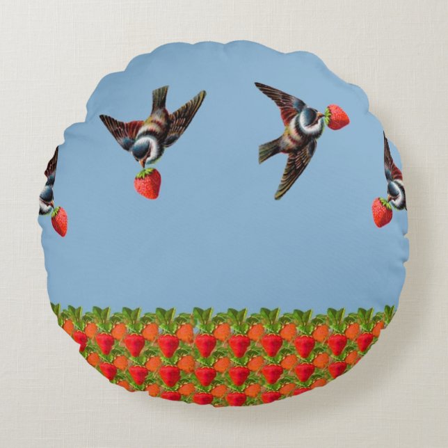 Strawberry Pickers Rundes Kissen (Vorderseite)