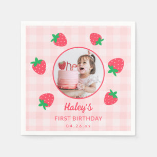 Strawberry Pink Berry First Baby Birthday Foto Serviette