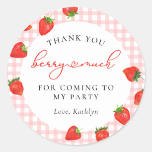 Strawberry Pink Berry Kariert Gingham Birthday Runder Aufkleber