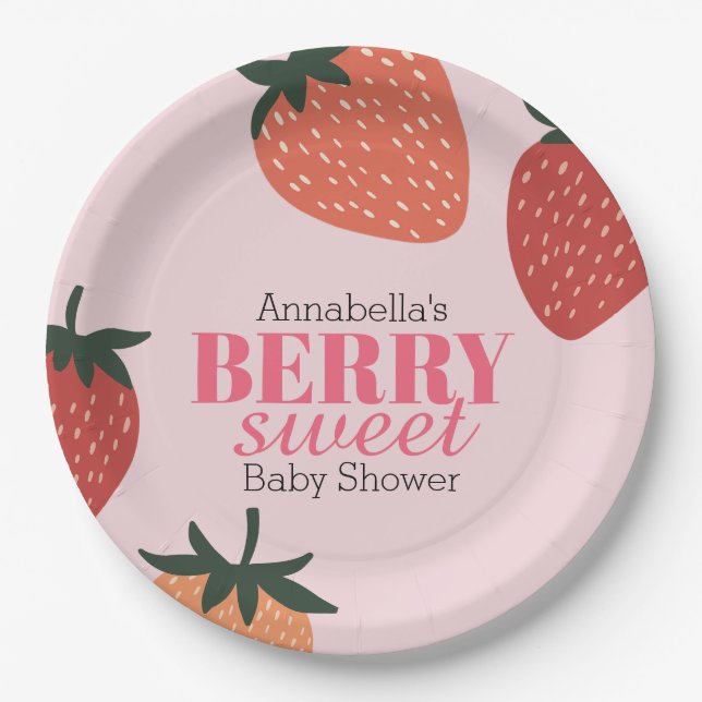 Strawberry Pink Berry Sweet Baby Dusche Pappteller (Vorderseite)
