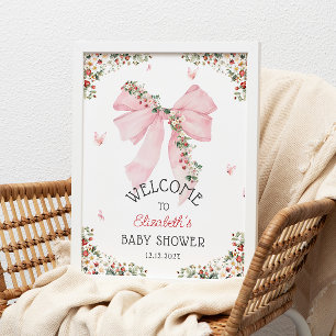 Strawberry Pink Bow Baby Dusche Willkommen Poster
