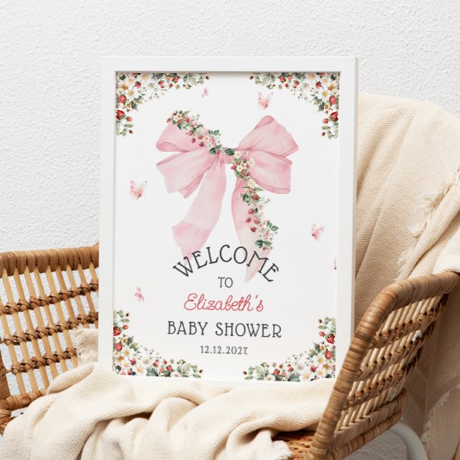 Strawberry Pink Bow Baby Dusche Willkommen Poster (Von Creator hochgeladen)