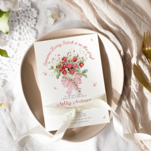 Strawberry Pink Bow Floral Baby Dusche Einladung