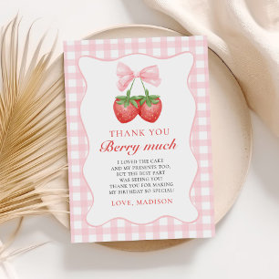 Strawberry Pink Bow Girl 1. Geburtstag Dankeskarte