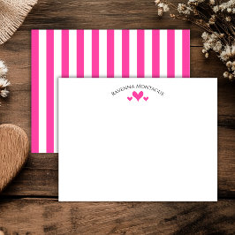 Strawberry Pink Classic Hearts Striped Note Card Mitteilungskarte