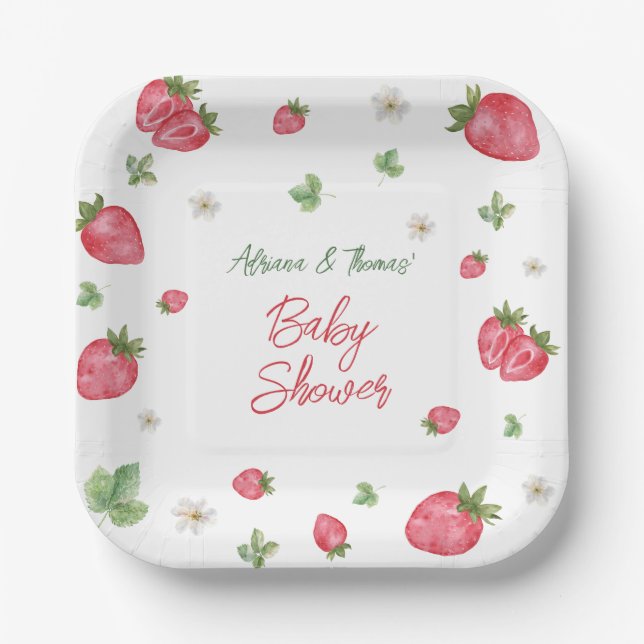Strawberry Pink Floral Baby Dusche Pappteller (Vorderseite)