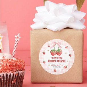 Strawberry Pink Gingham Birthday Danke, Sticker