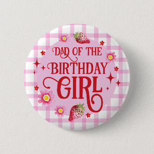 Strawberry + Pink Gingham Vater der Geburtstagskar Button