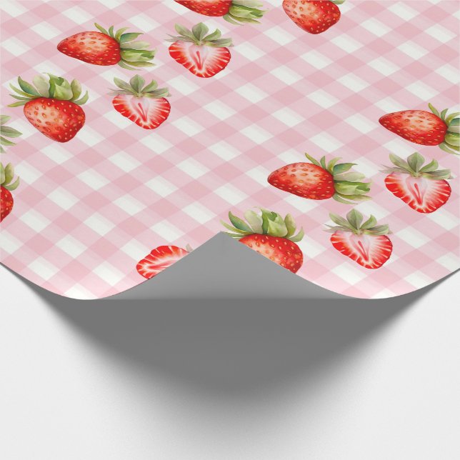 Strawberry Pink Gingham Wrapping Paper Geschenkpapier (Ecke)