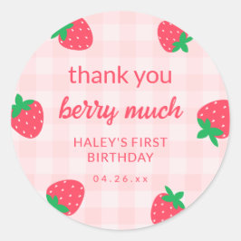Strawberry Pink Niedlich Berry Erster Geburtstag Runder Aufkleber