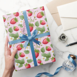 Strawberry Pink Red Baby Dusche Geburtstag Geschenkpapier